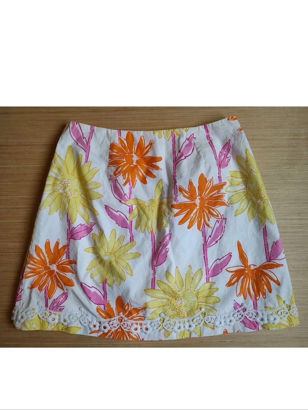 Lilly Pulitzer Glow In The Dark Floral Skirt Lined White Yellow Orange Y2K 4